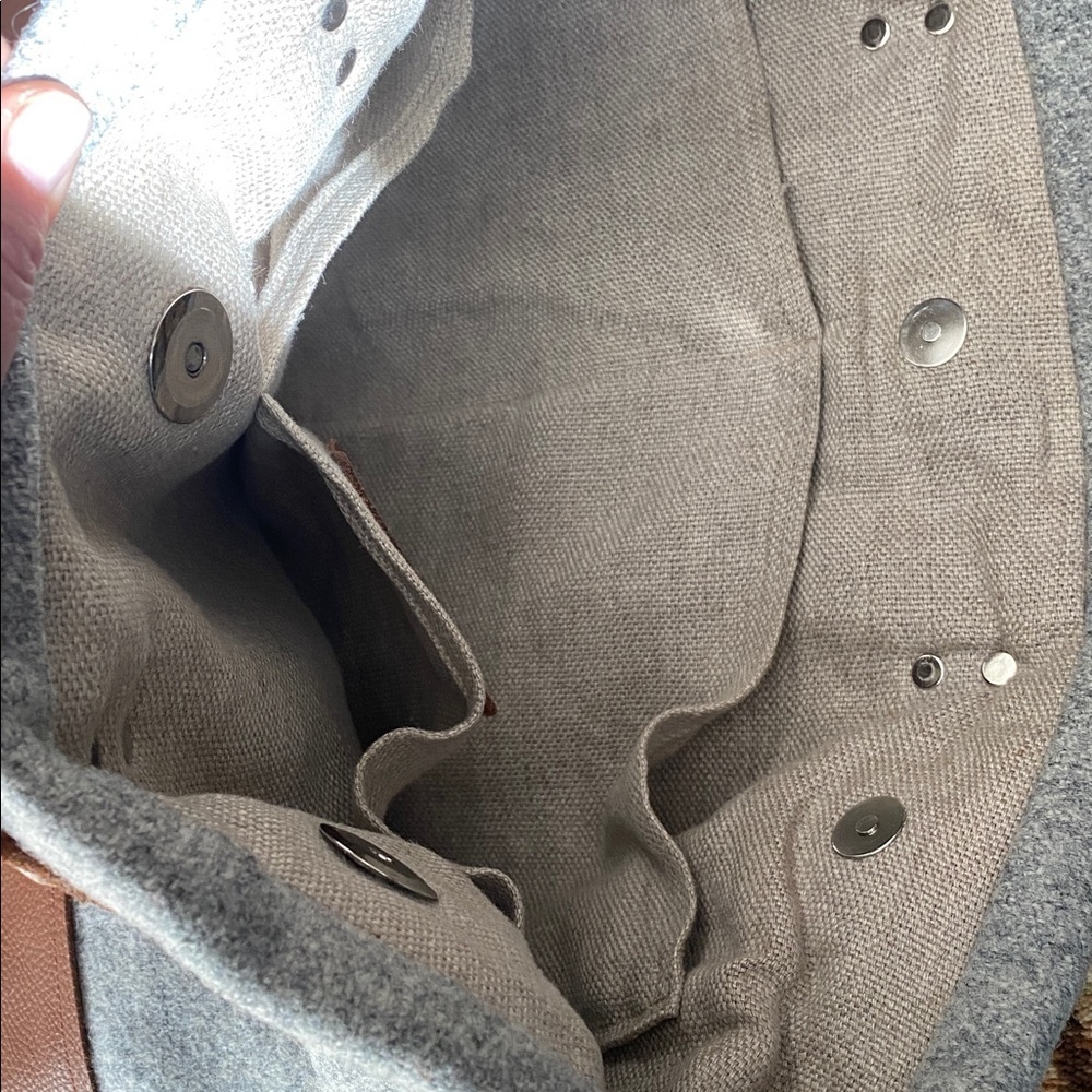 Handmade Wool & Linen Mercantile Artisan Leather Strap large Purse Tote - Picture 16 of 17